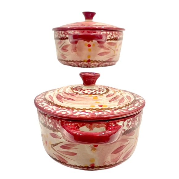 TEMPTATIONS Old World Cranberry Red 9 oz Ramekins & Serving Baskets Set of 2 EUC - Picture 5 of 14
